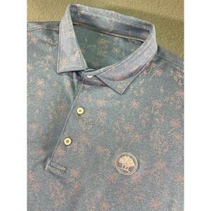 Johnnie-O Golf Polo Shirt Mens XL Blue Stretch Geometric Palm Tree Logo